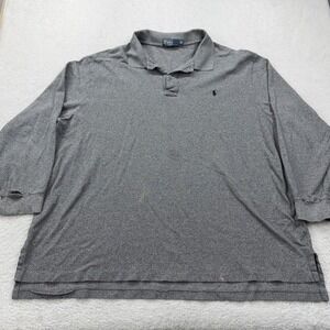 Polo Ralph Lauren Mens 4XB Big & Tall Gray Long Sleeve Polo Shirt Distressed